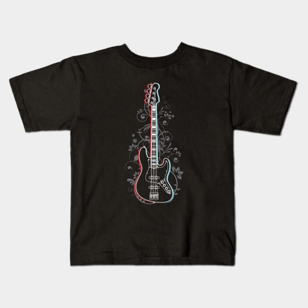 Bass Guitar 3D Outline Flowering Vines Kids T-Shirt by nightsworthy